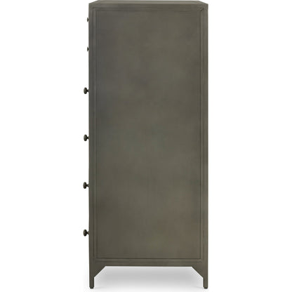 Belmont Tall Dresser by Four Hands in black. Made from iron in a transitional style.