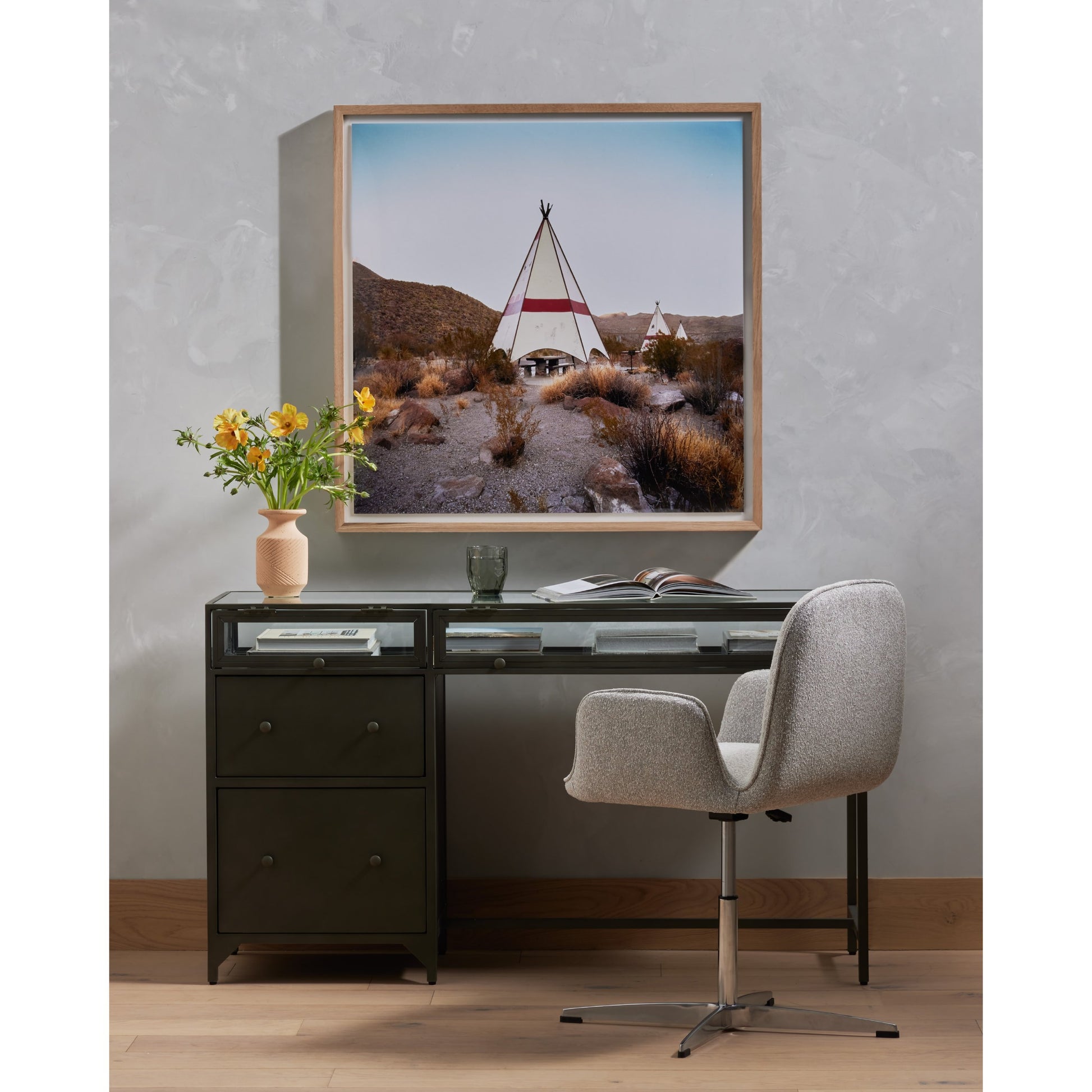 Shadow Box Desk by Four Hands in black. Made from iron in a modern style.