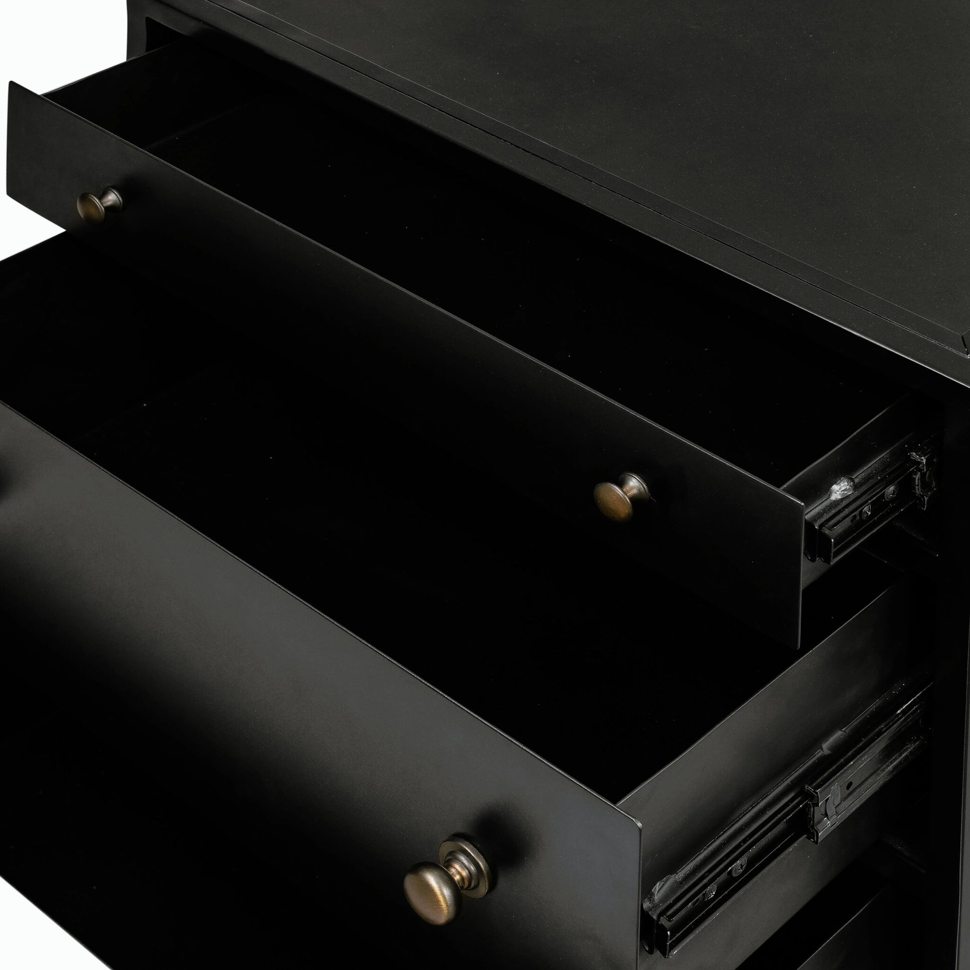 Belmont Storage Nightstand by Four Hands in black. Made from iron in a modern style.