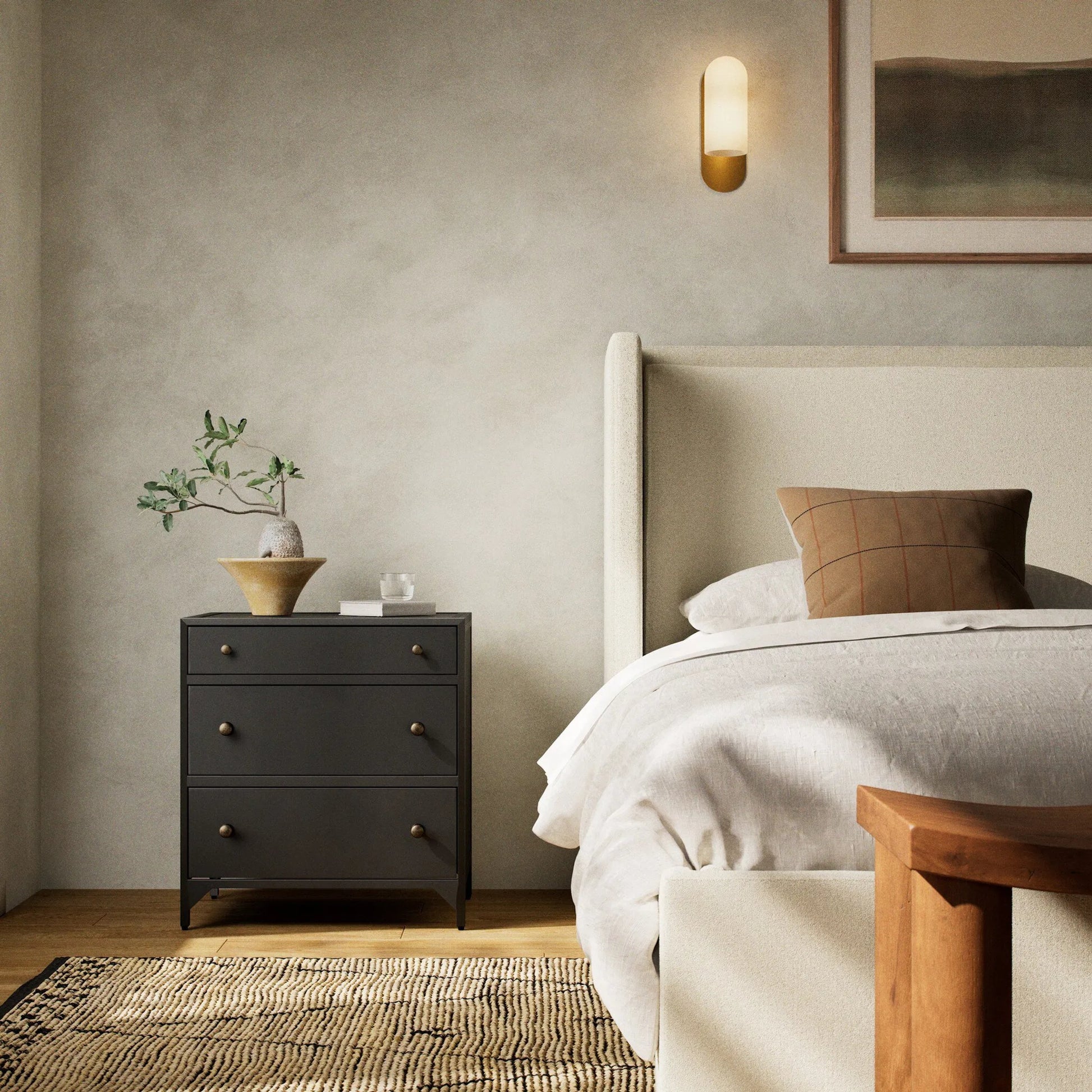 Belmont Storage Nightstand by Four Hands in black. Made from iron in a modern style.