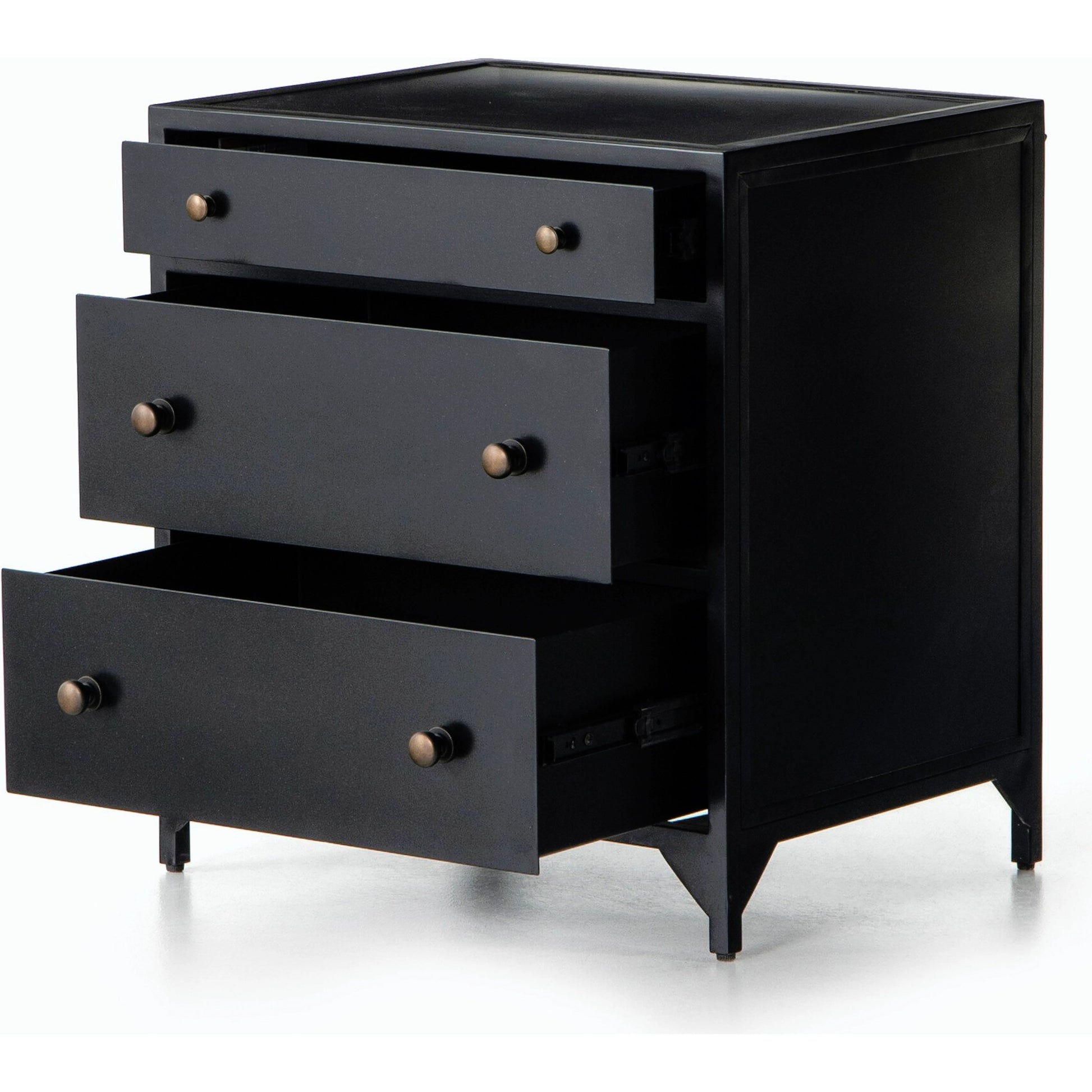 Belmont Storage Nightstand by Four Hands in black. Made from iron in a modern style.