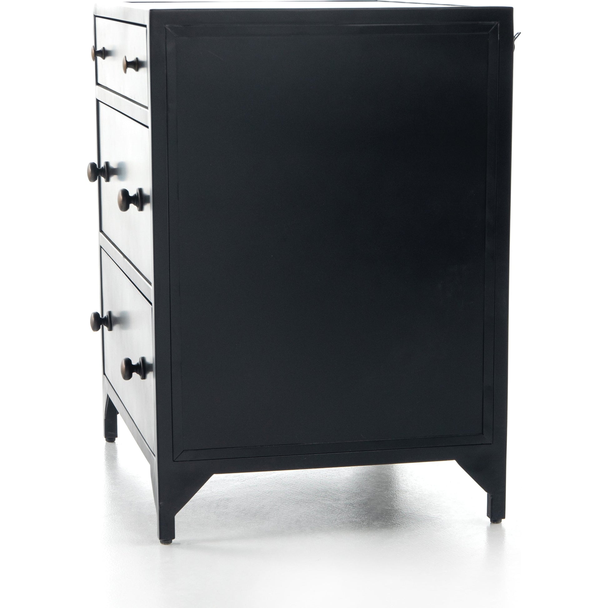 Belmont Storage Nightstand by Four Hands in black. Made from iron in a modern style.