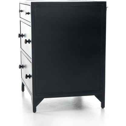 Belmont Storage Nightstand by Four Hands in black. Made from iron in a modern style.