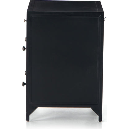 Belmont Storage Nightstand by Four Hands in black. Made from iron in a modern style.