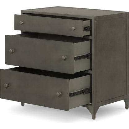 Belmont Storage Nightstand by Four Hands in black. Made from iron in a modern style.