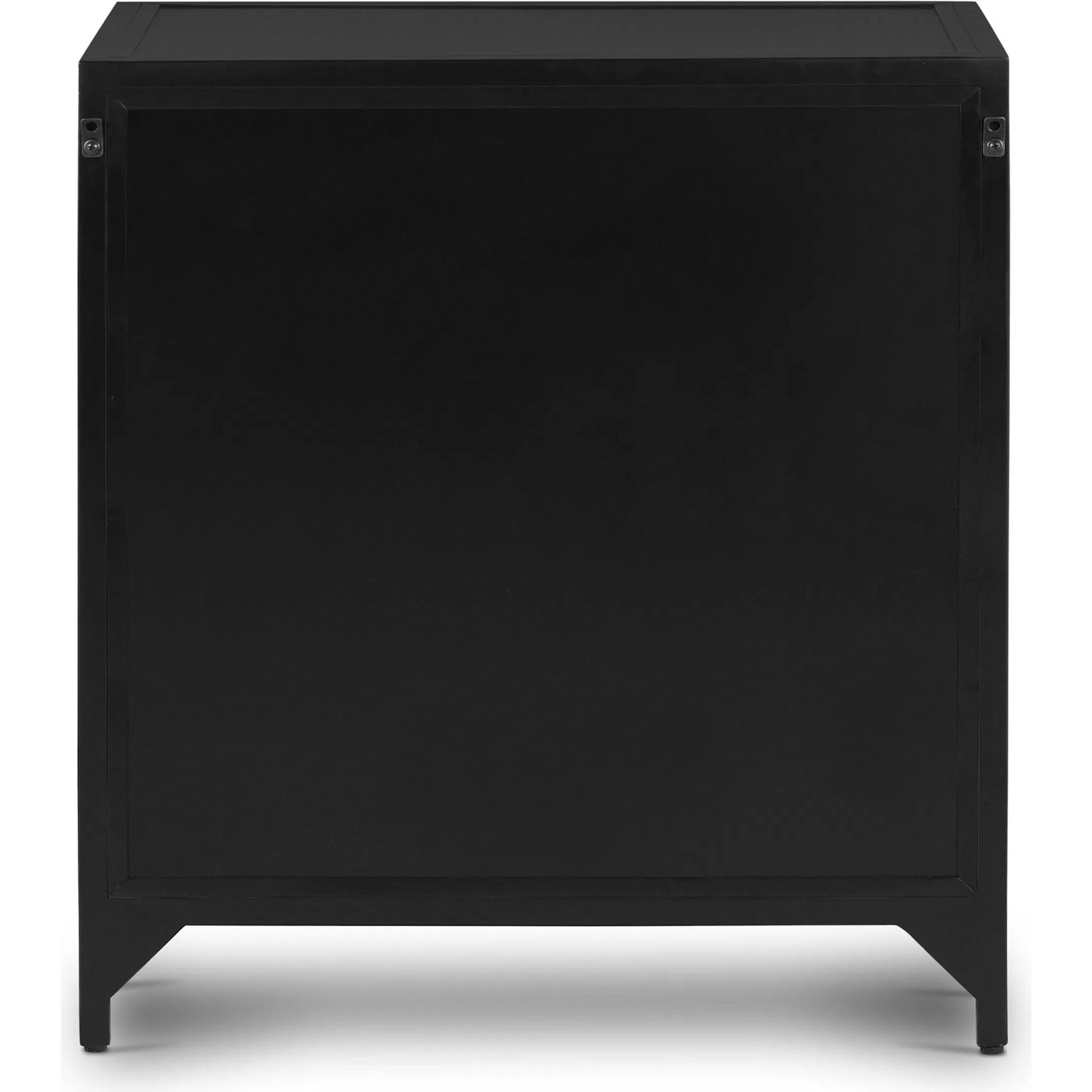 Belmont 2 Drawer Nightstand by Four Hands in black, weathered bronze and black. Made from iron in a modern style.