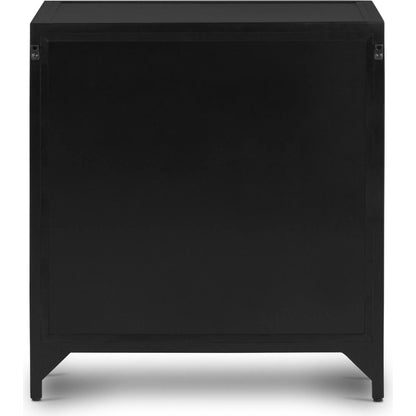 Belmont 2 Drawer Nightstand by Four Hands in black, weathered bronze and black. Made from iron in a modern style.