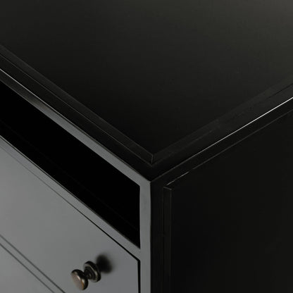 Belmont 2 Drawer Nightstand by Four Hands in black, weathered bronze and black. Made from iron in a modern style.