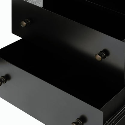 Belmont 2 Drawer Nightstand by Four Hands in black, weathered bronze and black. Made from iron in a modern style.