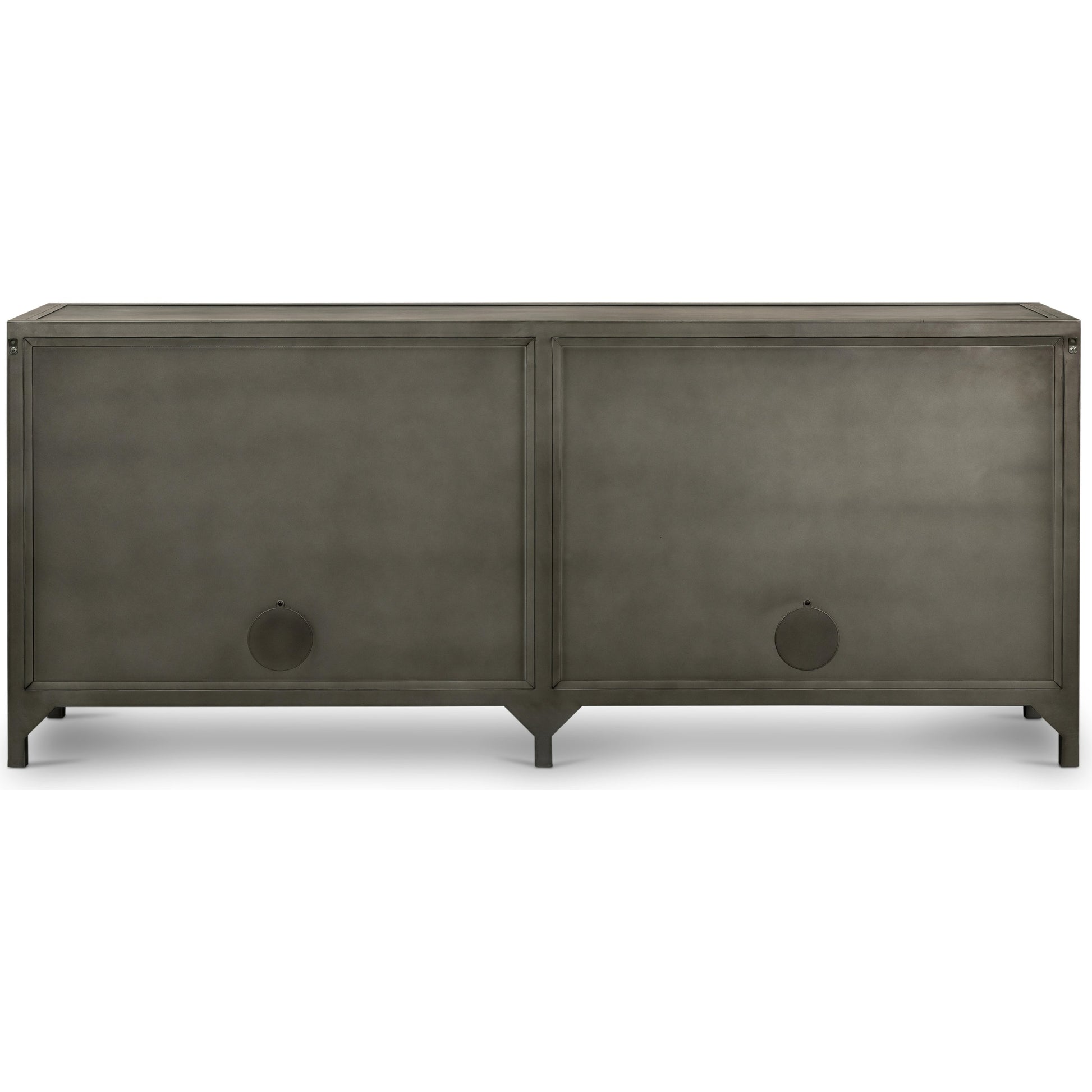 Shadow Box Media Console by Four Hands in black. Made from iron in a modern style.