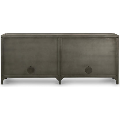 Shadow Box Media Console by Four Hands in black. Made from iron in a modern style.