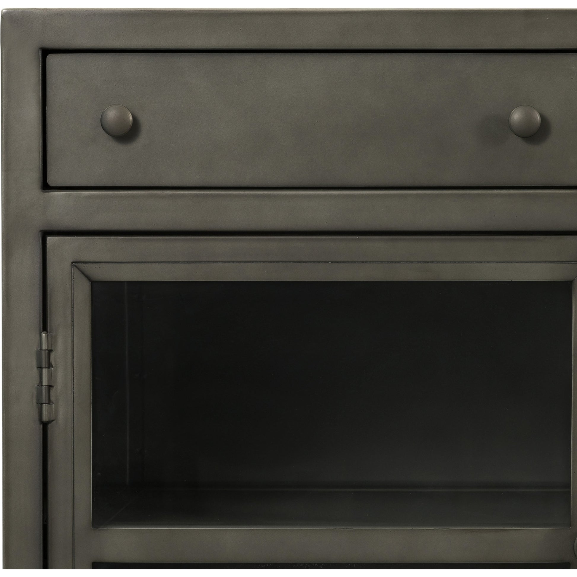 Shadow Box Media Console by Four Hands in black. Made from iron in a modern style.