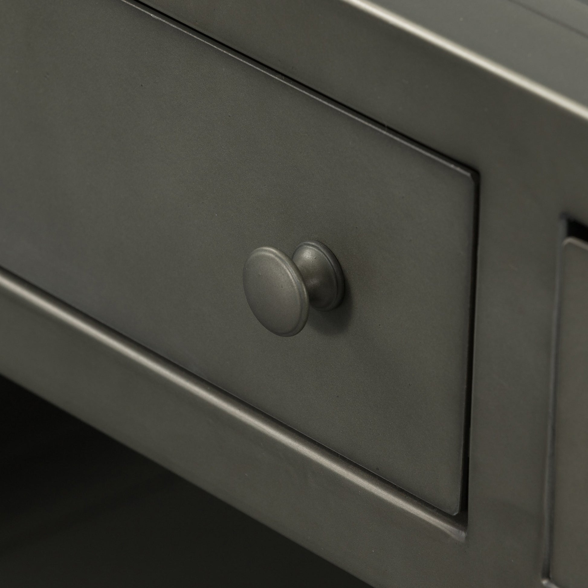 Shadow Box Media Console by Four Hands in black. Made from iron in a modern style.