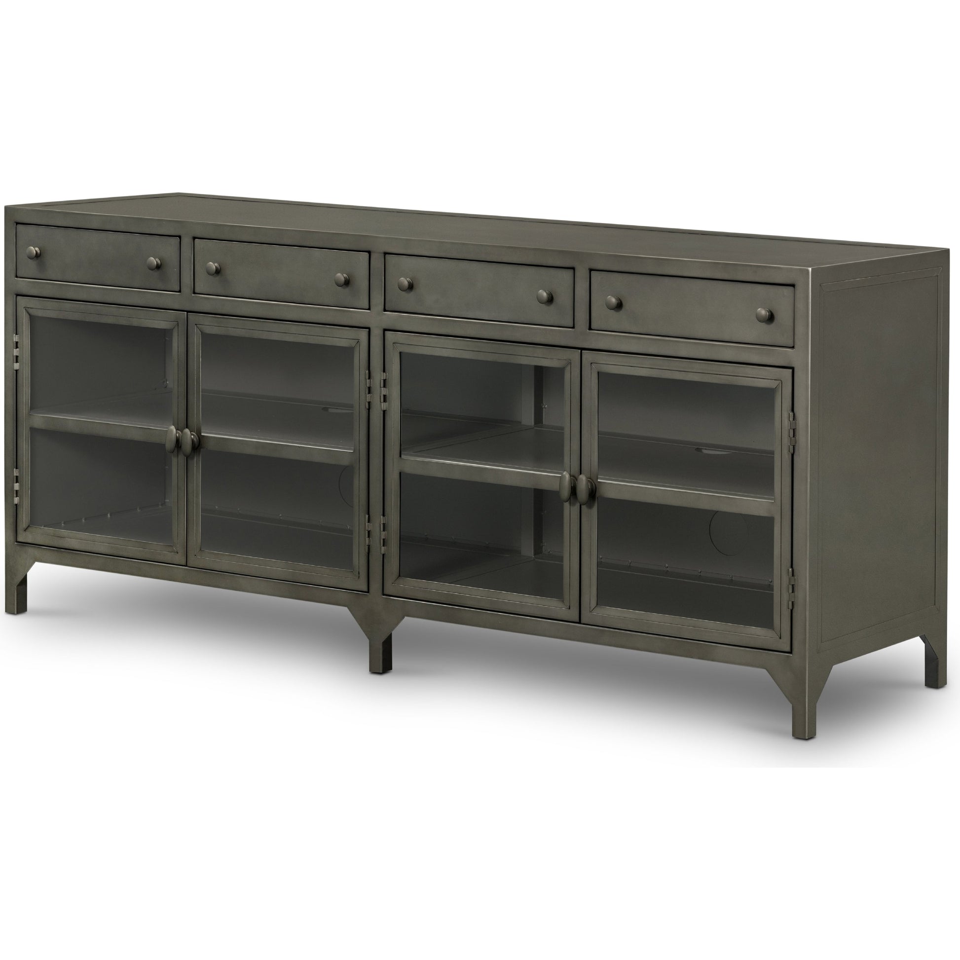 Shadow Box Media Console by Four Hands in black. Made from iron in a modern style.