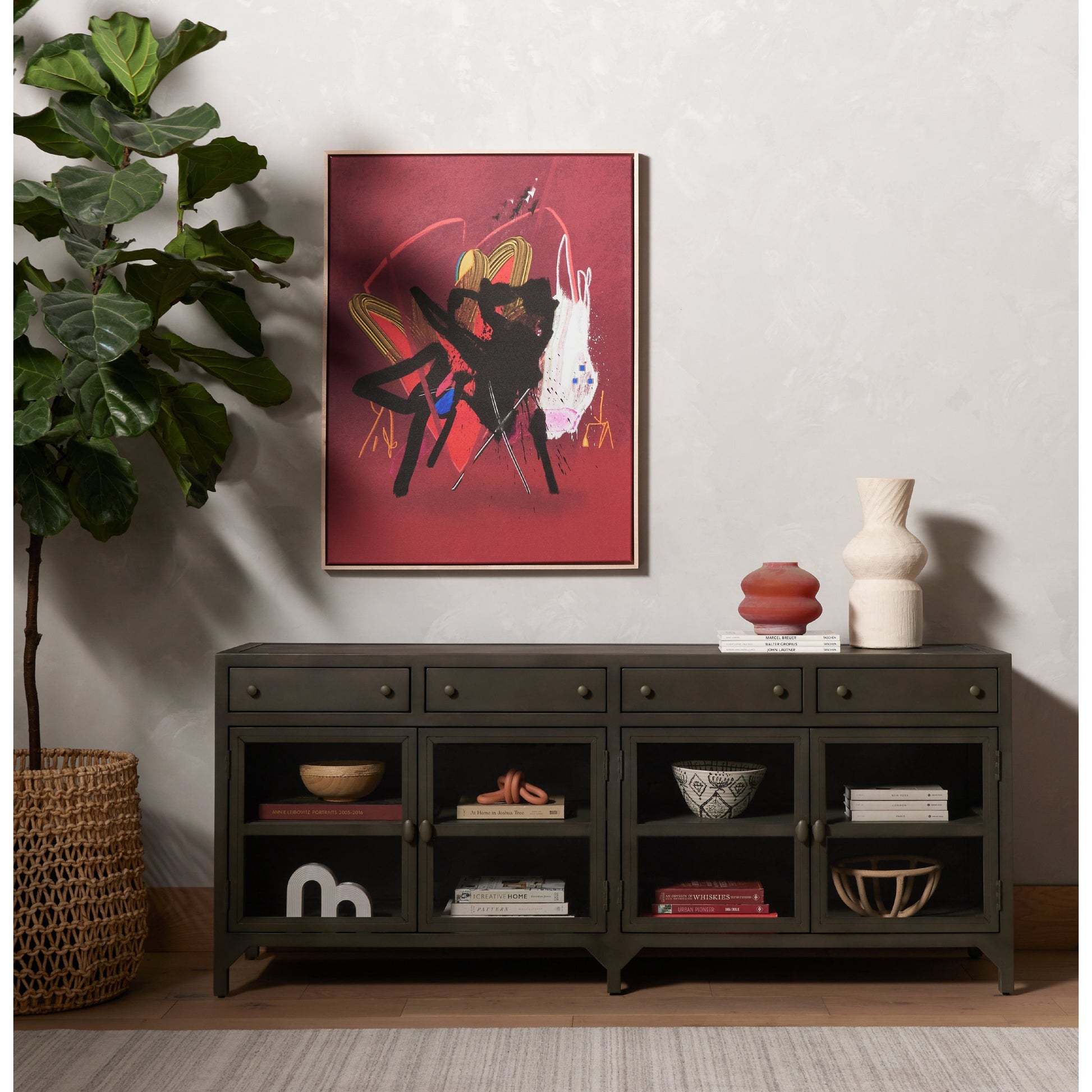 Shadow Box Media Console by Four Hands in black. Made from iron in a modern style.