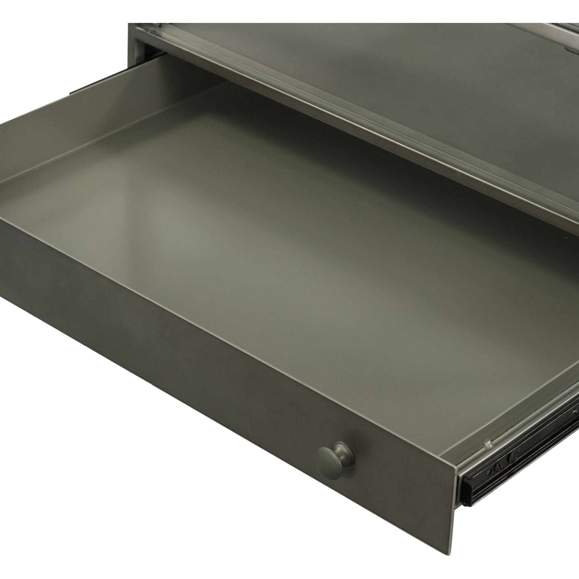 Shadow Box End Table by Four Hands in black. Made from tempered glass, iron in a modern style.