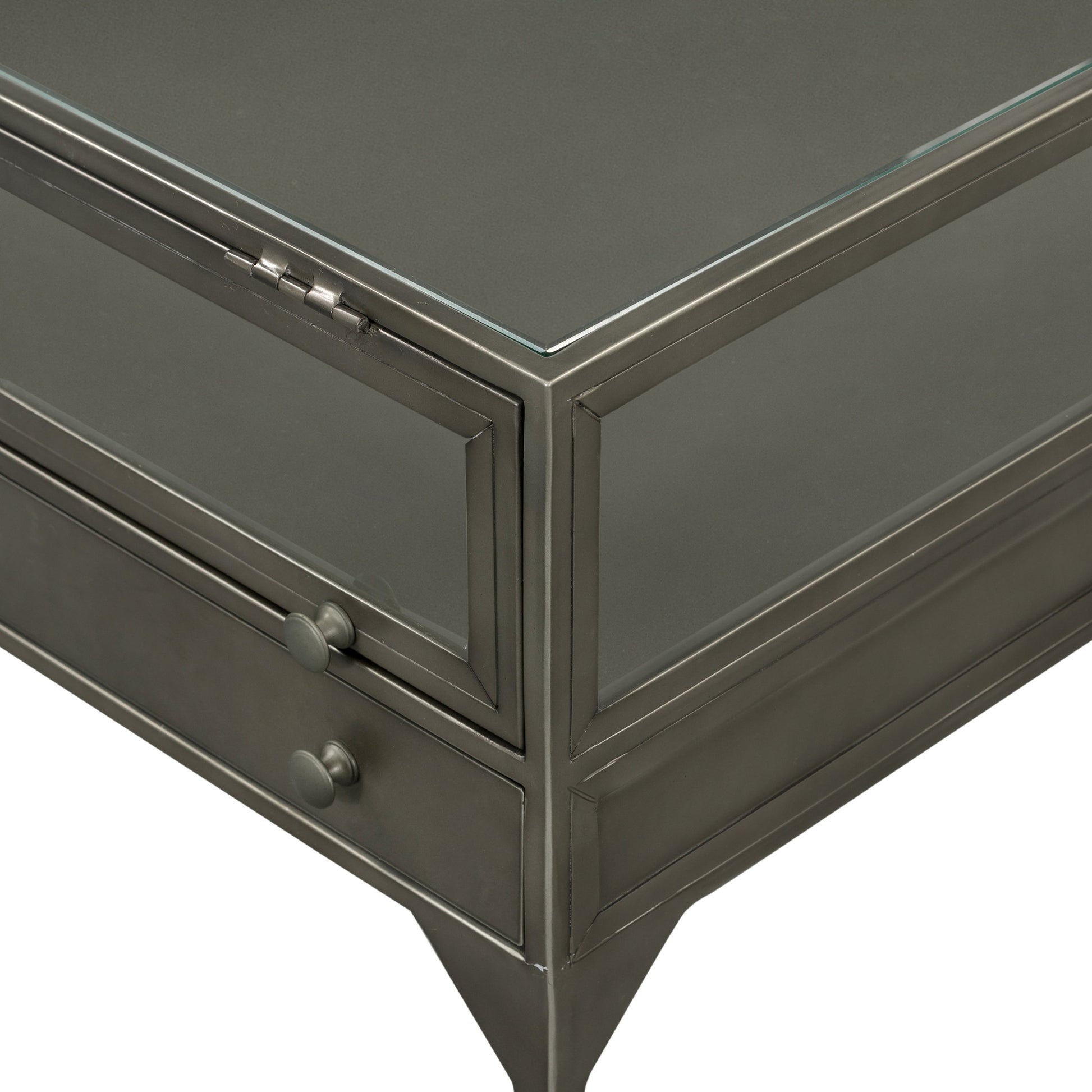 Shadow Box End Table by Four Hands in black. Made from tempered glass, iron in a modern style.