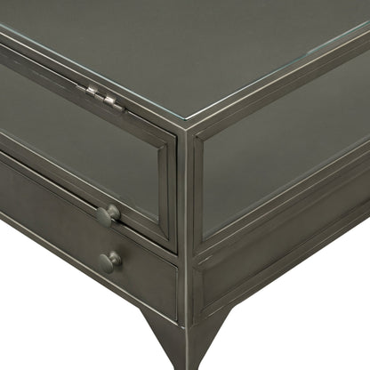 Shadow Box End Table by Four Hands in black. Made from tempered glass, iron in a modern style.