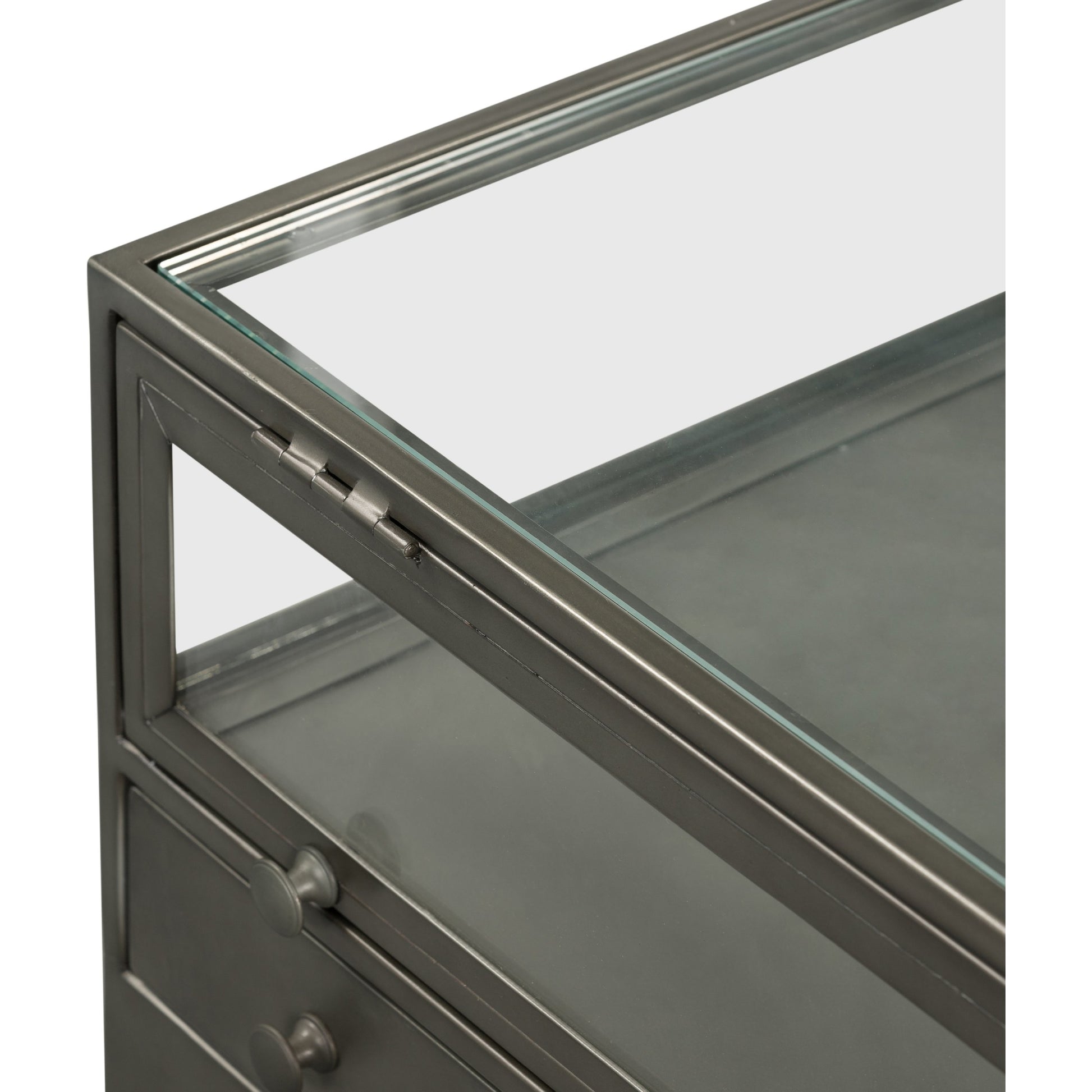 Shadow Box End Table by Four Hands in black. Made from tempered glass, iron in a modern style.