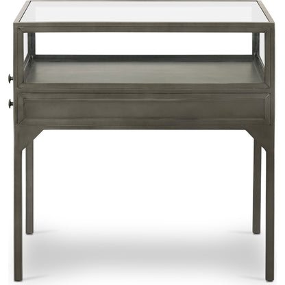 Shadow Box End Table by Four Hands in black. Made from tempered glass, iron in a modern style.