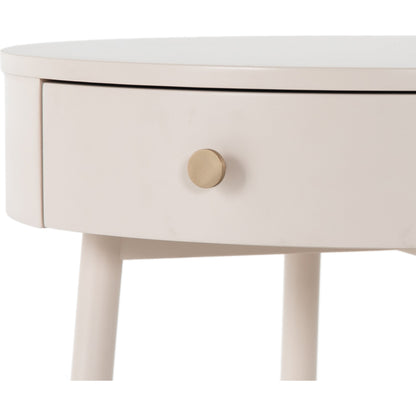 Van Nightstand by Four Hands in aged brass, matte alabaster, golden brass and matte alabaster. Made from engineered hardwood, solid parawood, iron in a modern style.