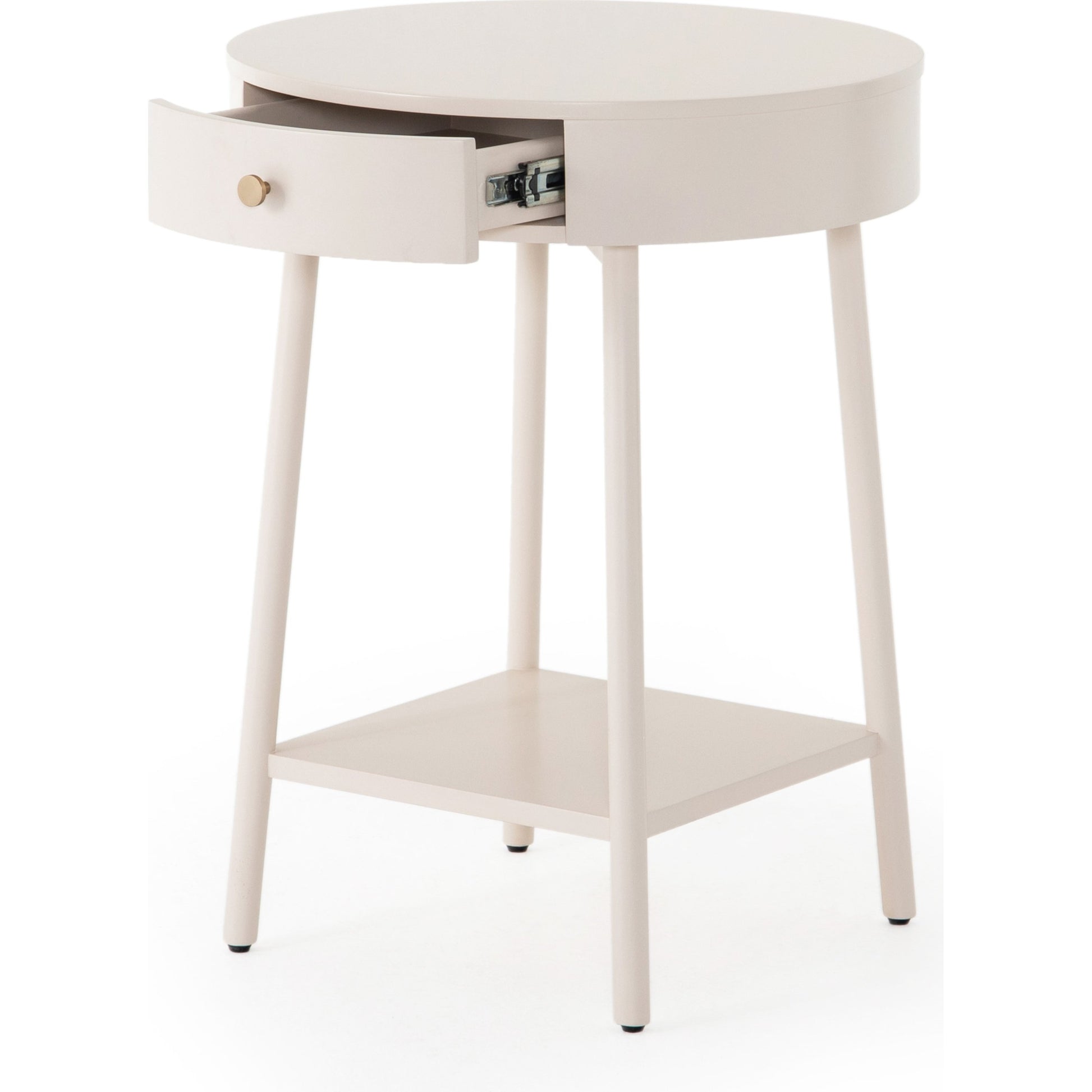 Van Nightstand by Four Hands in aged brass, matte alabaster, golden brass and matte alabaster. Made from engineered hardwood, solid parawood, iron in a modern style.