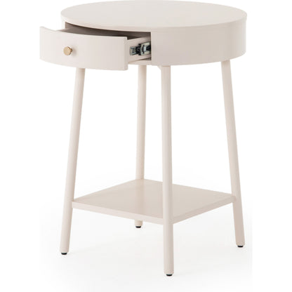 Van Nightstand by Four Hands in aged brass, matte alabaster, golden brass and matte alabaster. Made from engineered hardwood, solid parawood, iron in a modern style.