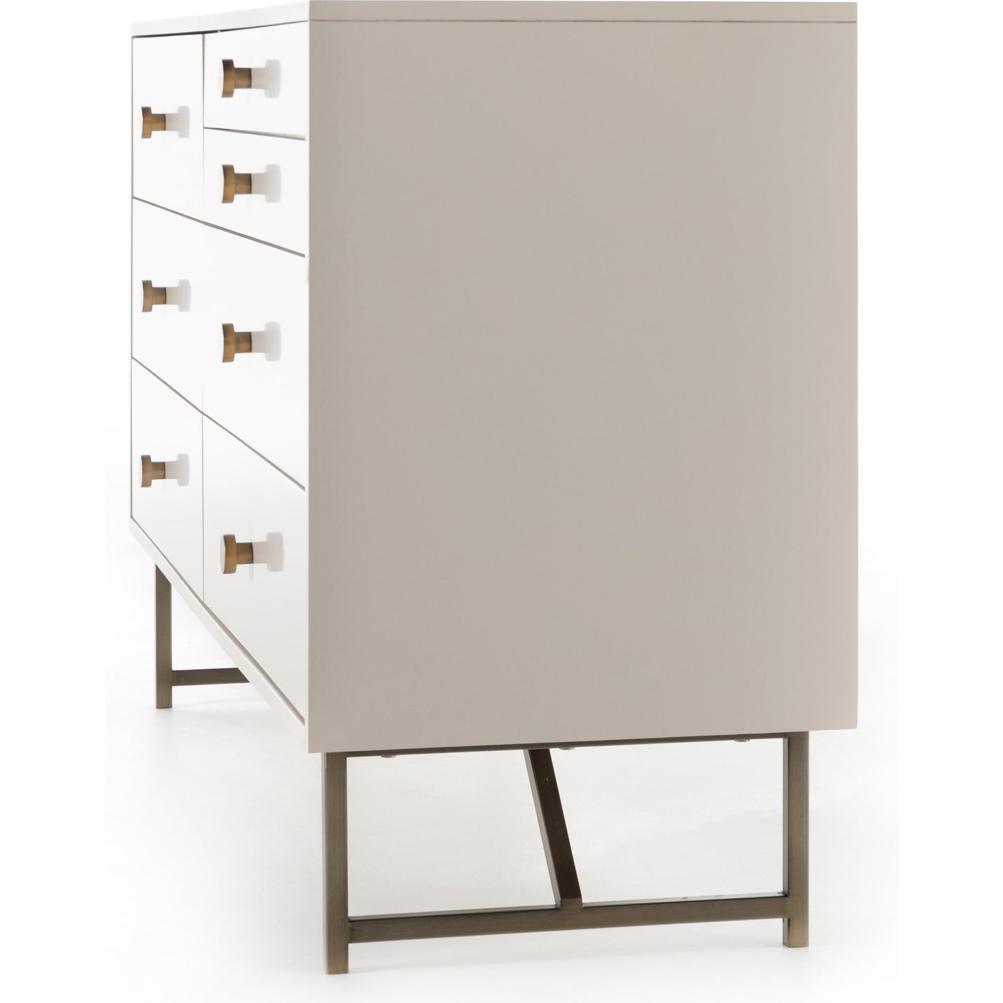 002 SI-1717110 | Additional Silo | Van 7 Drawer Dresser by Four Hands in aged brass, matte alabaster, golden brass. Made from engineered hardwood, stainless steel, iron in a modern style.