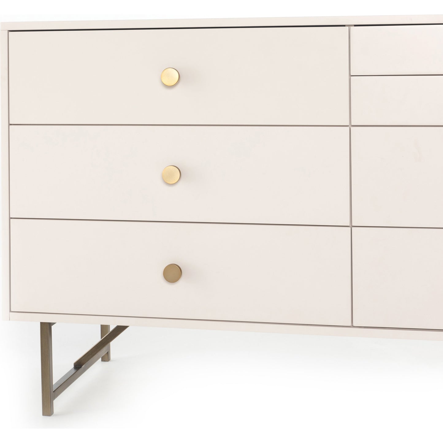 008 SI-1717110 | Additional Silo | Van 7 Drawer Dresser by Four Hands in aged brass, matte alabaster, golden brass. Made from engineered hardwood, stainless steel, iron in a modern style.