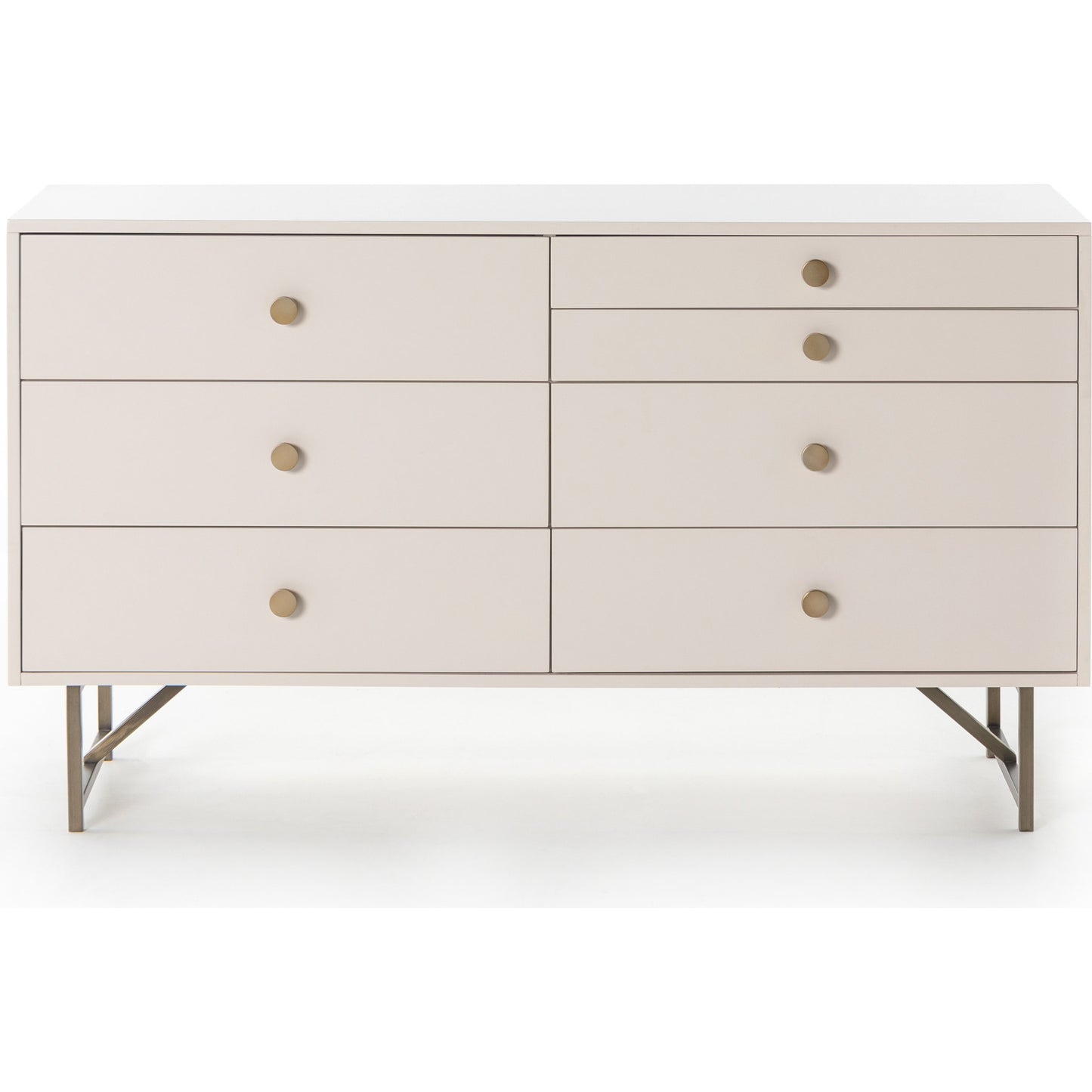 003 SI-1717110 | Additional Silo | Van 7 Drawer Dresser by Four Hands in aged brass, matte alabaster, golden brass. Made from engineered hardwood, stainless steel, iron in a modern style.