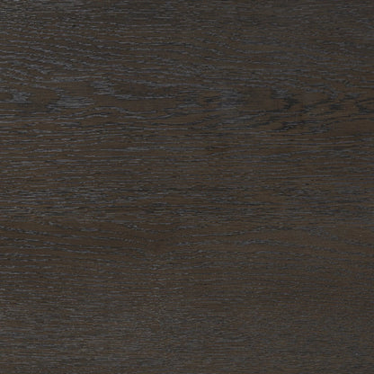Lauren Desk by Four Hands in charcoal oak resawn veneer, black and silver metal, charcoal oak veneer. Made from resawn oak, iron, oak veneer in a unique style.