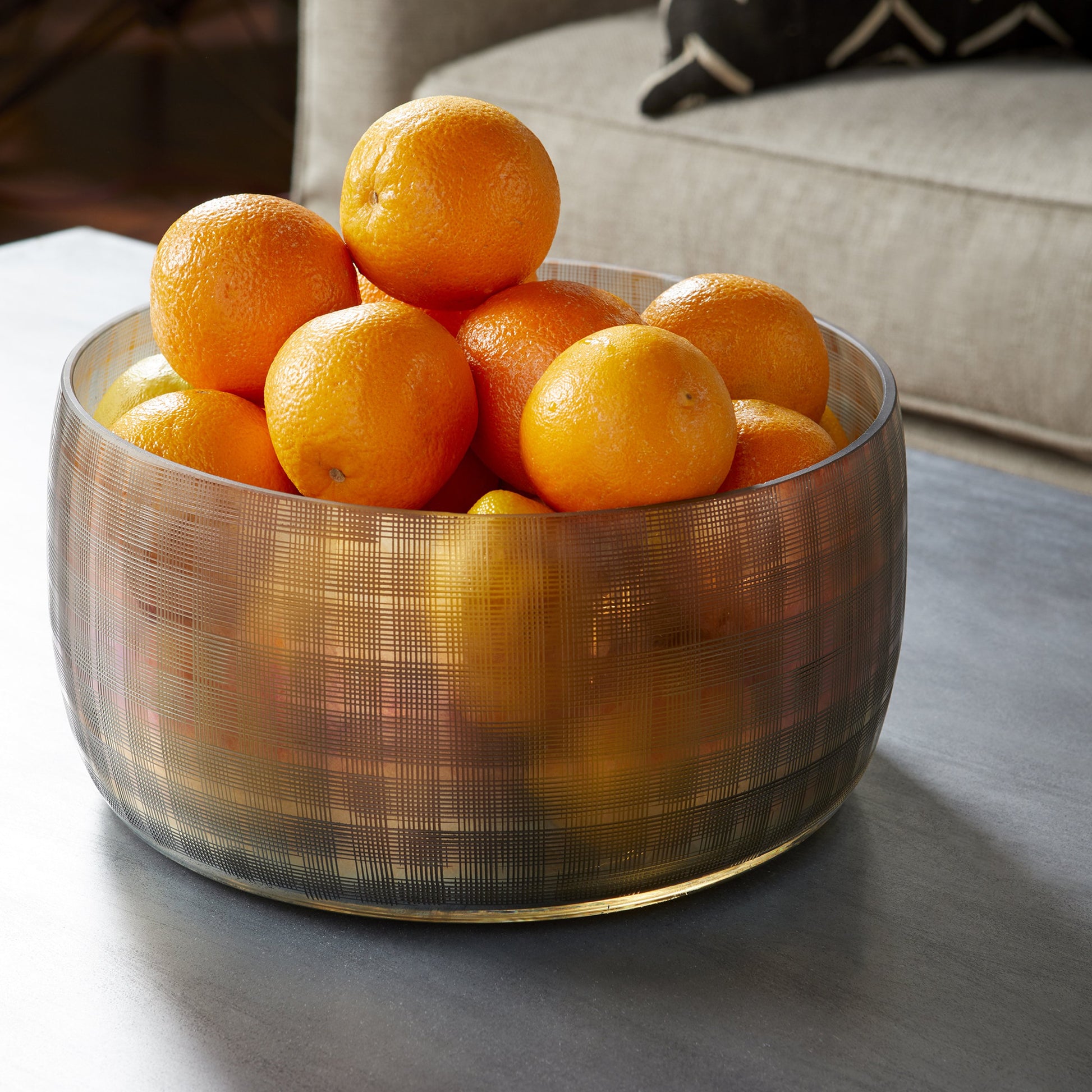 Gradient Grid Vase by Cyan Design in combed iridescent gold. Made from glass in a eclectic & global style.