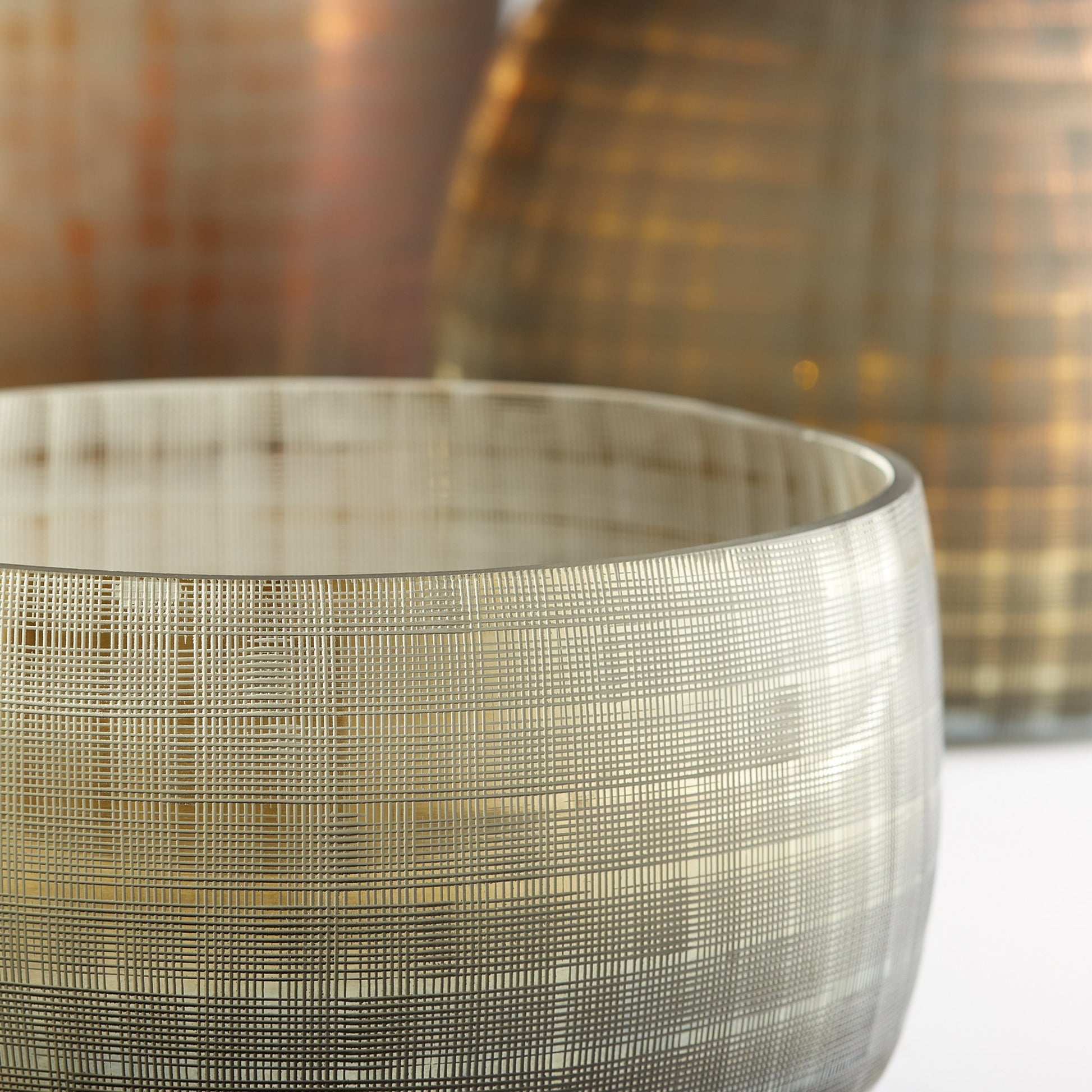 Gradient Grid Vase by Cyan Design in combed iridescent gold. Made from glass in a eclectic & global style.