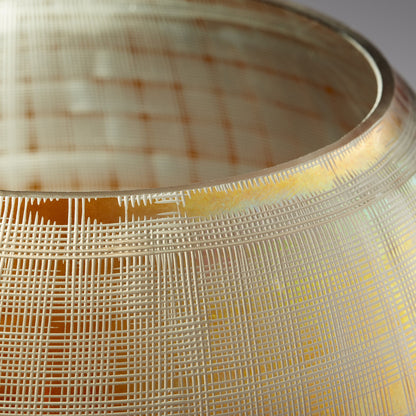 Gradient Grid Vase by Cyan Design in combed iridescent gold. Made from glass in a eclectic & global style.