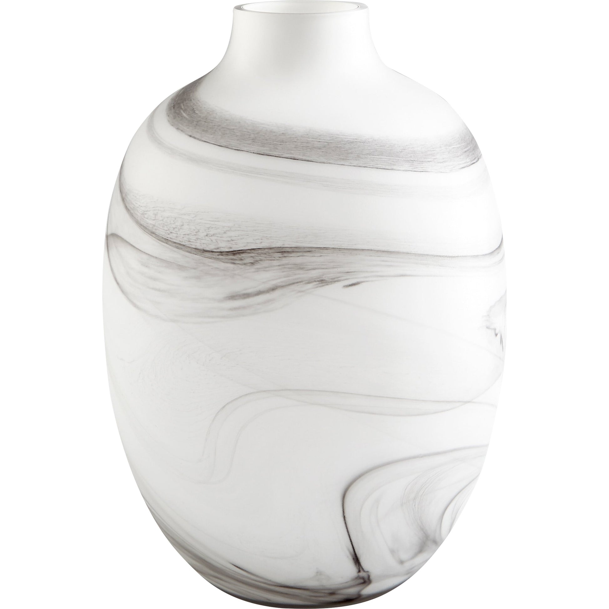 Moon Mist Vase by Cyan Design in white, black swirl. Made from glass in a modern style.