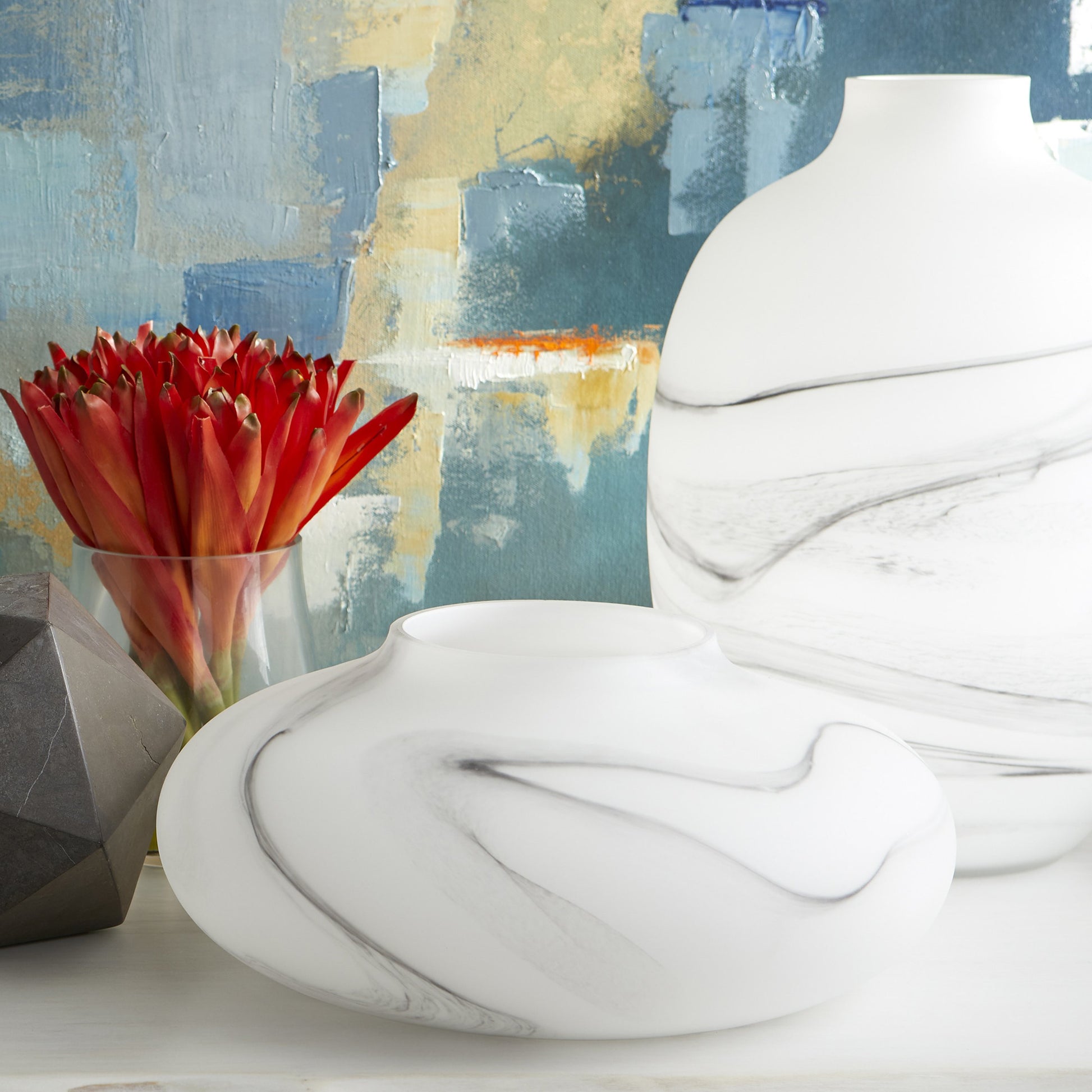 Moon Mist Vase by Cyan Design in white, black swirl. Made from glass in a modern style.