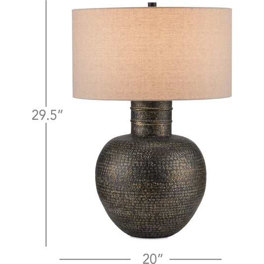 Braille Table Lamp by Currey and Company in antique brass. Made from aluminum in a modern style.