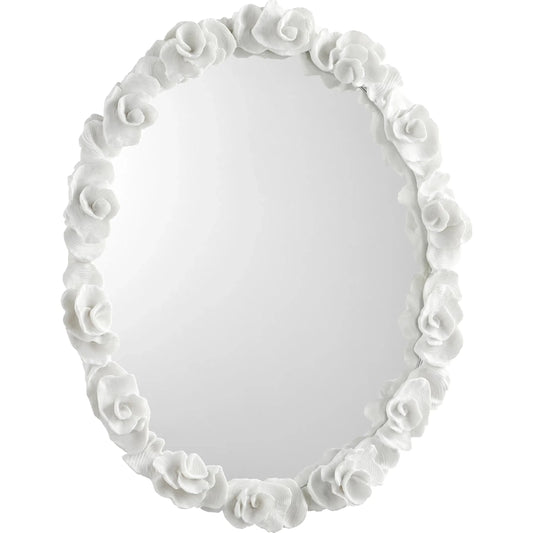 Gardenia Mirror by Cyan Design in white. Made from iron, resin, wood, mirrored glass in a cottage & farmhouse style.