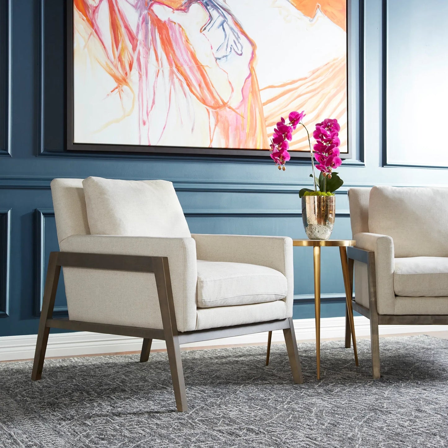 002 SR-745345 | Lifestyle | Dresden Side Table by Cyan Design in gold. Made from stainless steel, concrete in a modern style.