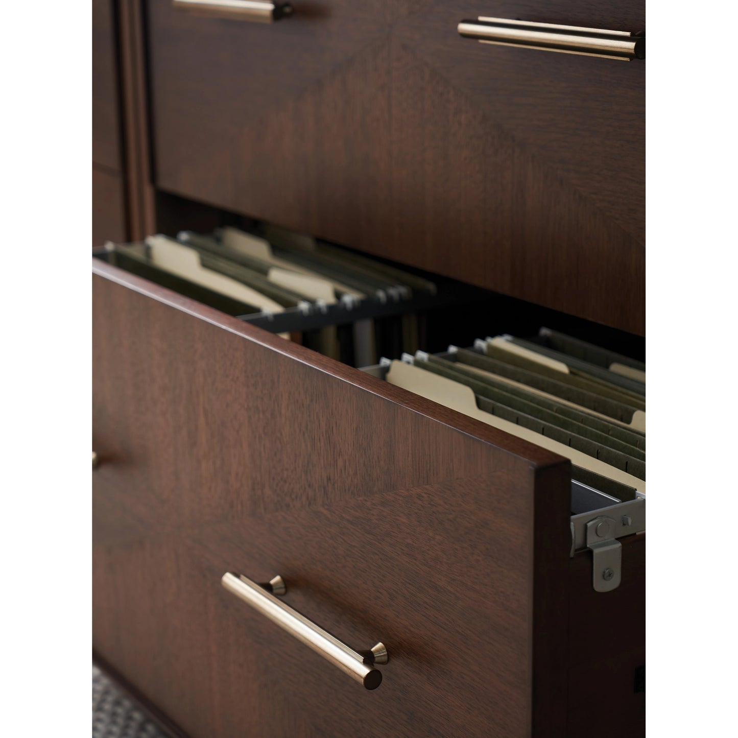 005 SI-2013205 | Closeup | Berwick File Chest by Sligh in dark walnut. Made from unique in a transitional style.