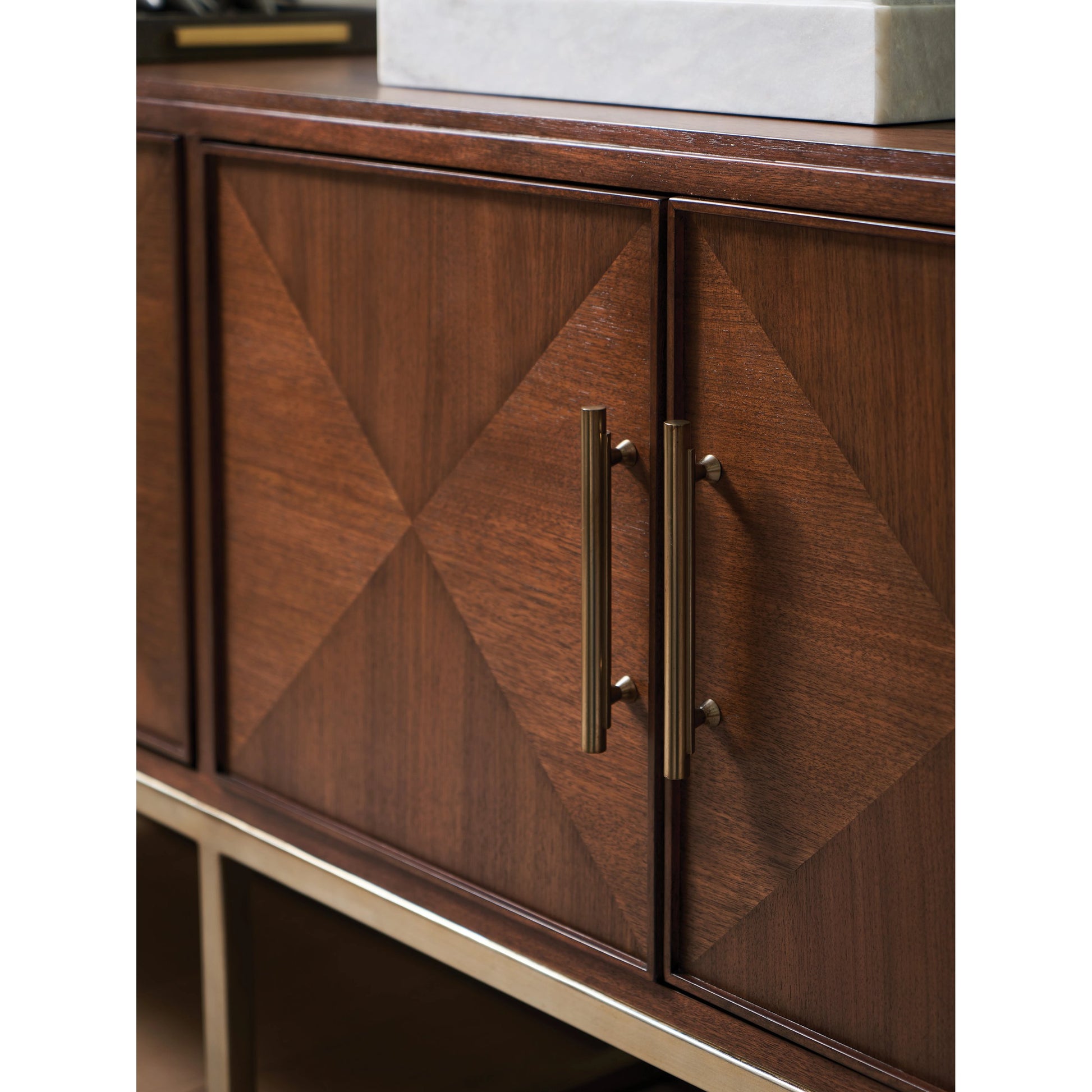 Cameron Media Console by Sligh in dark walnut. Made from unique in a transitional style.