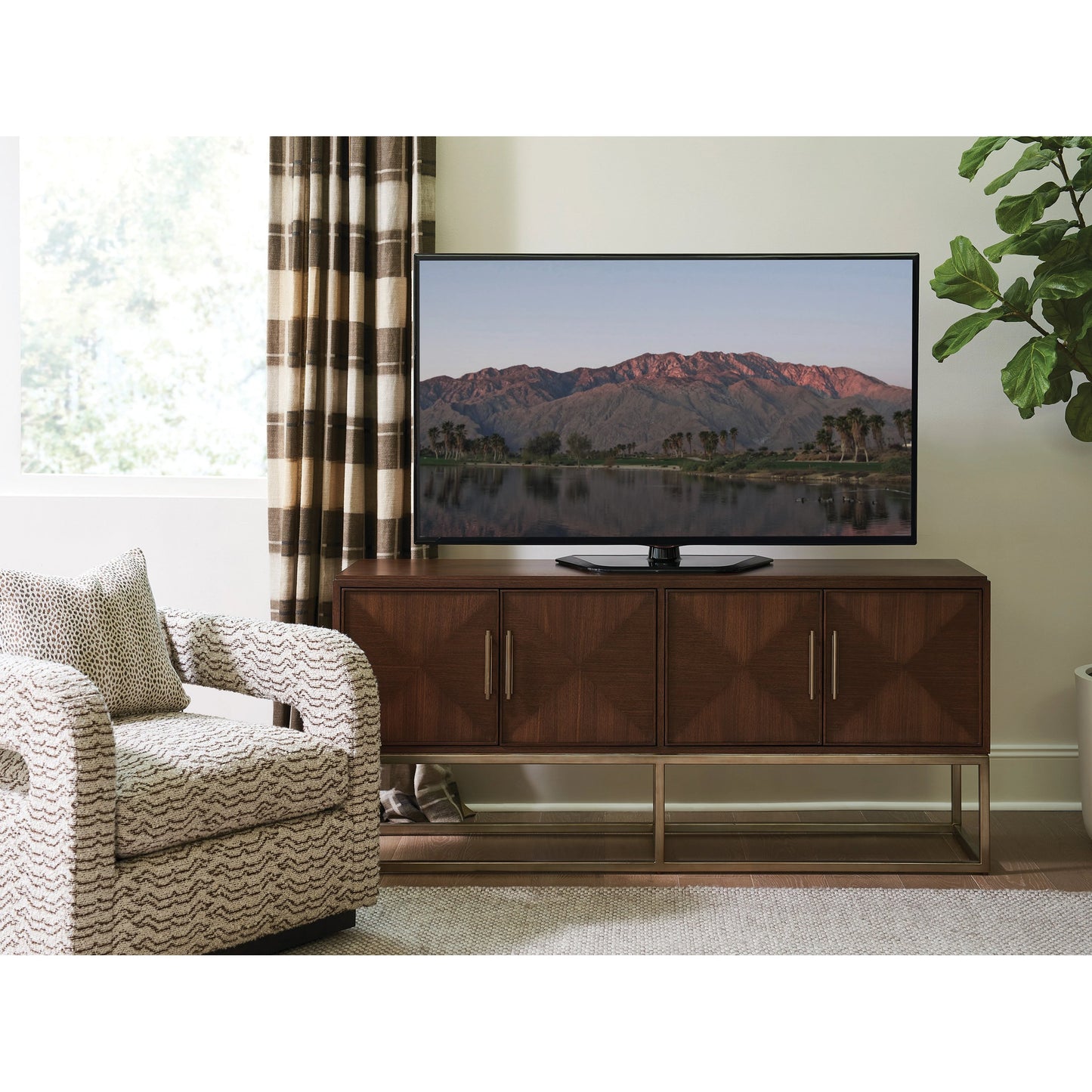 002 SI-2013206 | Lifestyle | Cameron Media Console by Sligh in dark walnut. Made from unique in a transitional style.