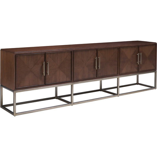 Cameron Long Media Console by Sligh in dark walnut. Made from unique in a transitional style.