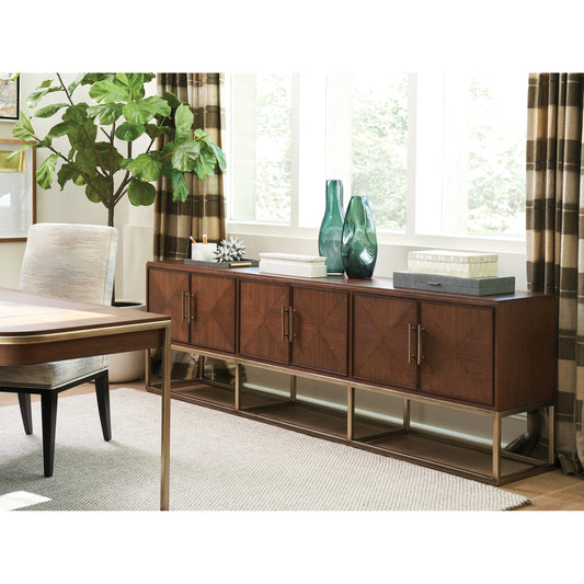 Cameron Long Media Console by Sligh in dark walnut. Made from unique in a transitional style.