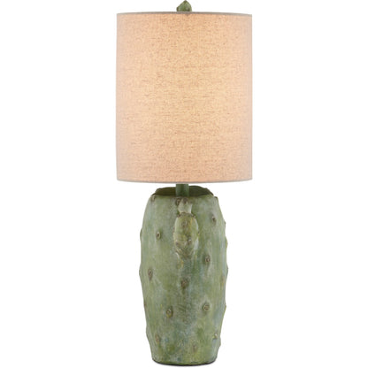 Cactus Table Lamp by Currey and Company in antiqued green. Made from composite in a modern style.