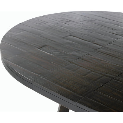 Eberwin Round Ext Dining Table by Four Hands in dark carbon. Made from solid reclaimed pine in a modern style.
