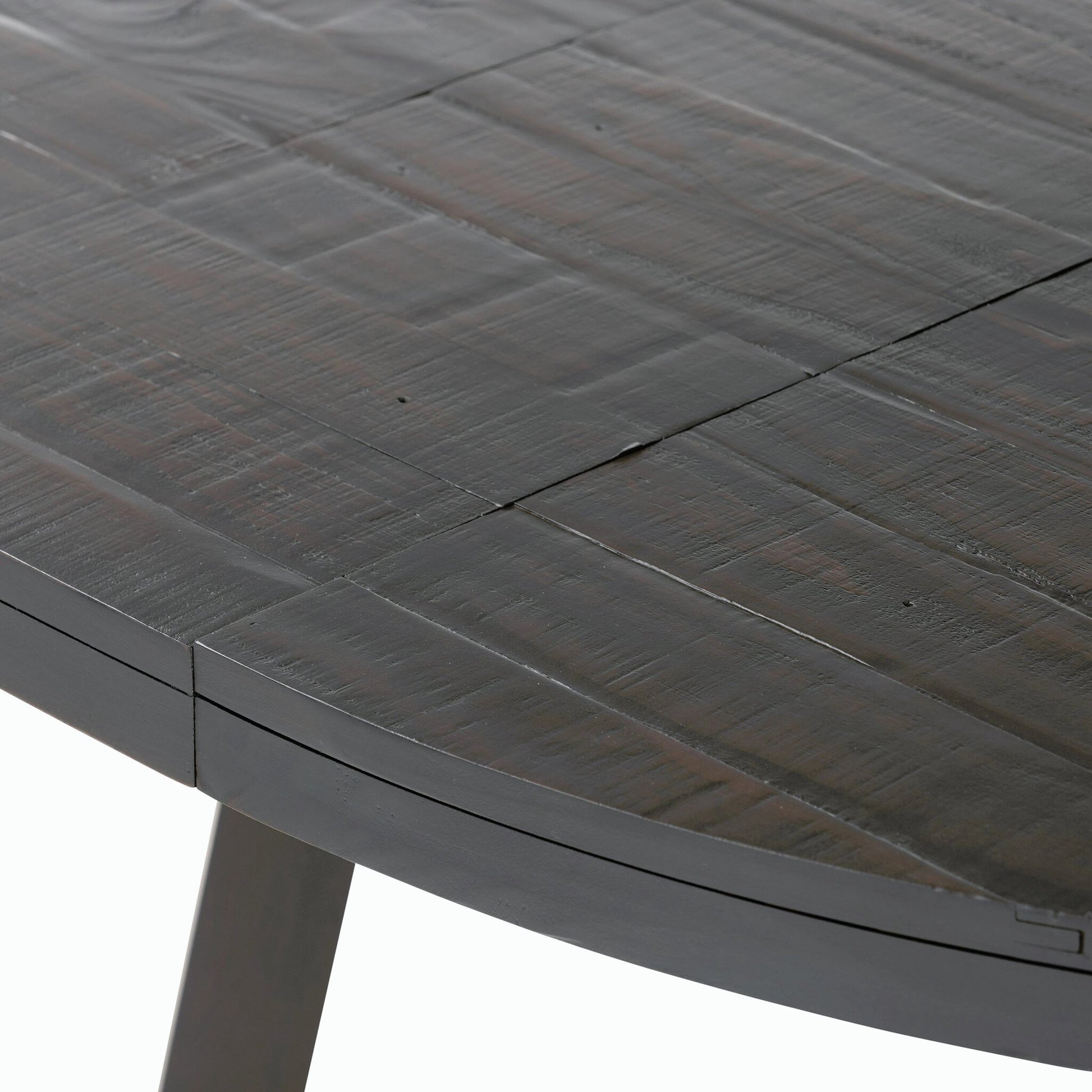 Eberwin Round Ext Dining Table by Four Hands in dark carbon. Made from solid reclaimed pine in a modern style.