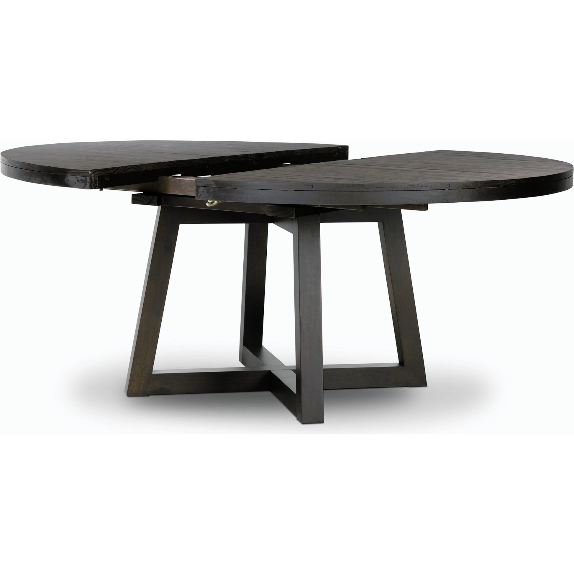 Eberwin Round Ext Dining Table by Four Hands in dark carbon. Made from solid reclaimed pine in a modern style.