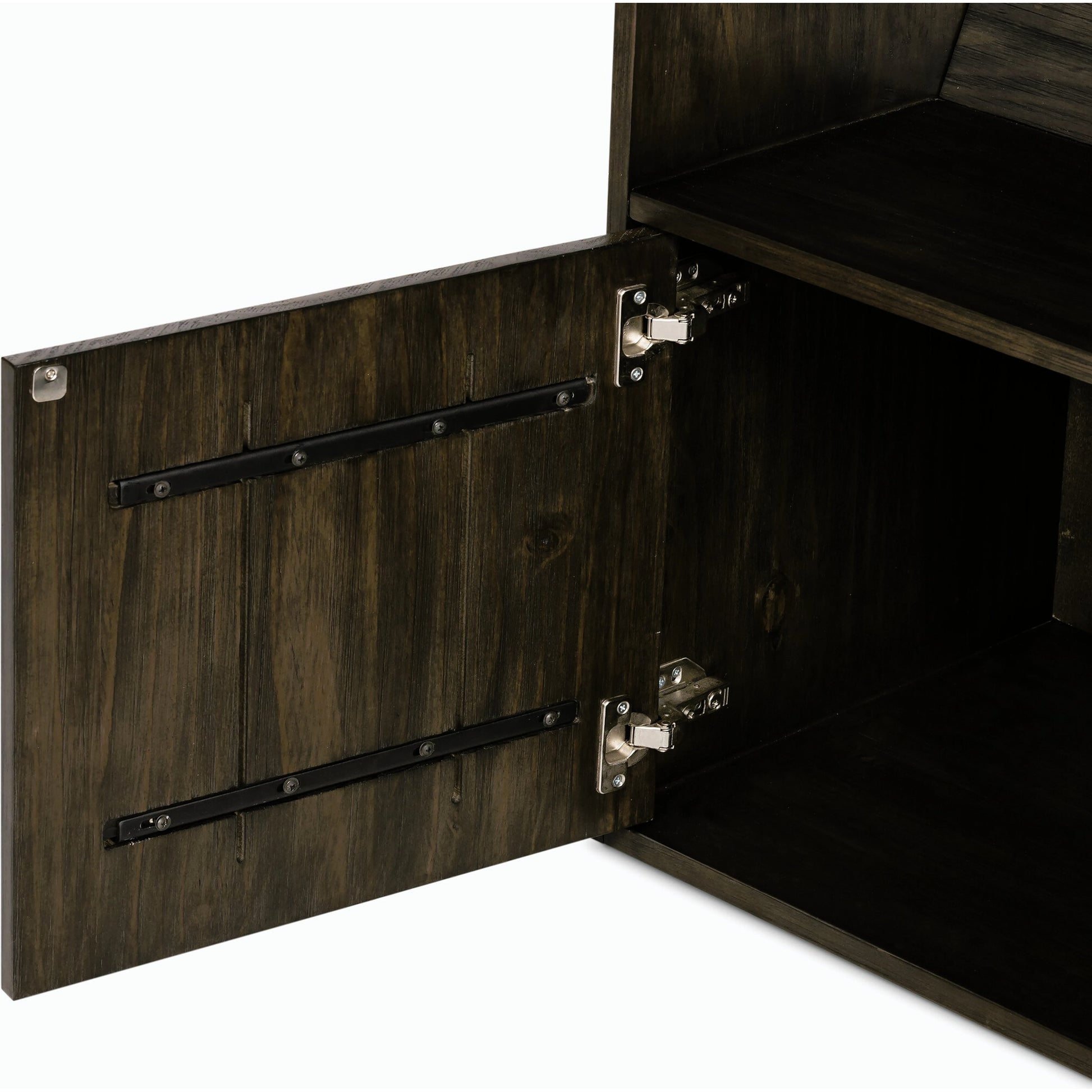 Bane Bookshelf by Four Hands in smoked pine, black iron. Made from solid pine, iron in a modern style.