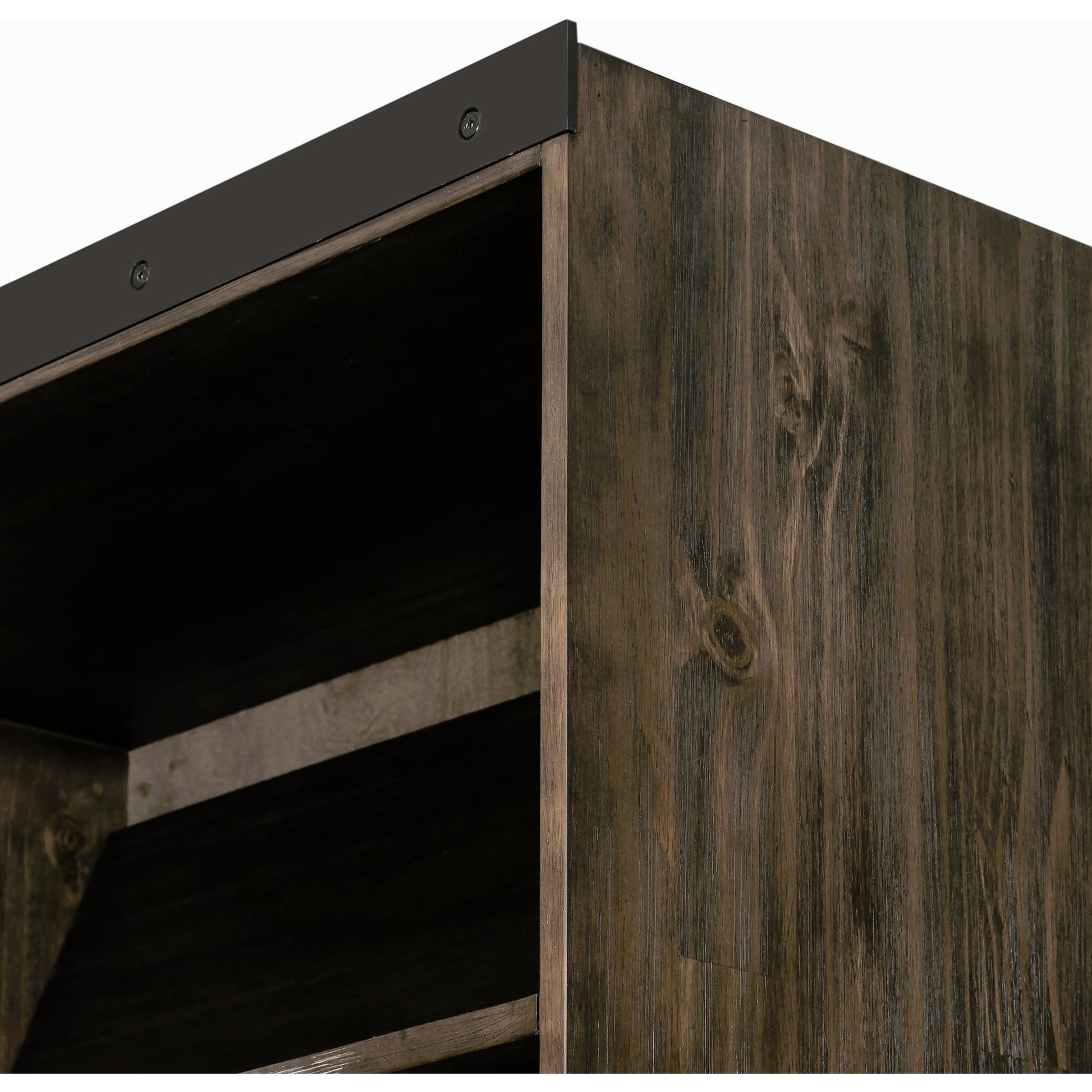 Bane Bookshelf by Four Hands in smoked pine, black iron. Made from solid pine, iron in a modern style.